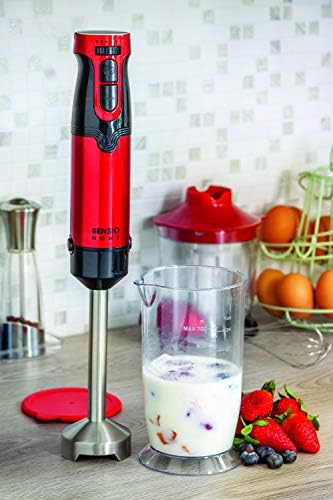 Sensio Home 1000W Super Powerful Hand Blender 4-in-1 Stainless Steel Stick Immersion Blender with 700ml Mixing Beaker, 500ml Food Chopper, Stainless Steel Whisk, Variable Speeds for Baby Food, Mash