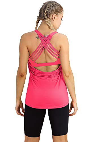 Image of icyzone Women's Open Back Workout Athletic Yoga Tank Tops with Built in Bra