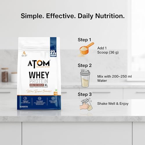 Image of AS-IT-IS ATOM Whey Protein XL, Double Rich Chocolate, 1kg - with DigeZyme & Fermented Yeast Protein I High Absorption, Supports Muscle Growth, Recovery & Strength - Hybrid Protein for All Day Fuel