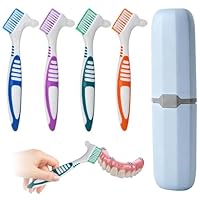4 Stück Tragbare Prothesenzahnbürste, mit Tragbare Zahnbürstenbox, Zahnprothesenbürste, Harte Prothesenbürste, Kompaktes Zahnbürsten, Für Zahnprothesenpflege (mehrfarbig)