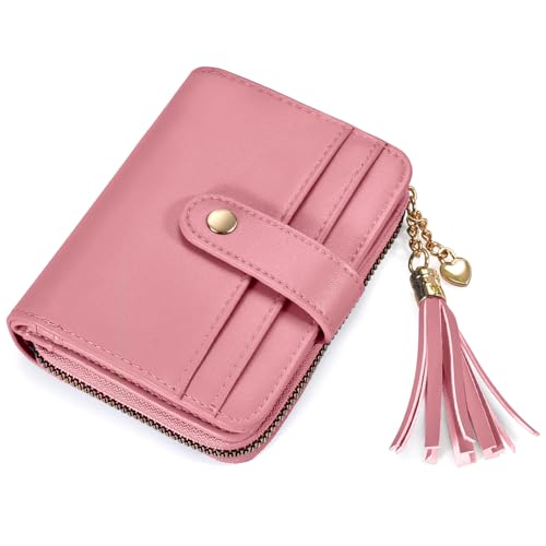 Image of oscaurt Wallet Women Small RFID Blocking Bifold Credit Card Wallets with ID Window and Tassel Zipper Coin Pocket Ladies Wallet