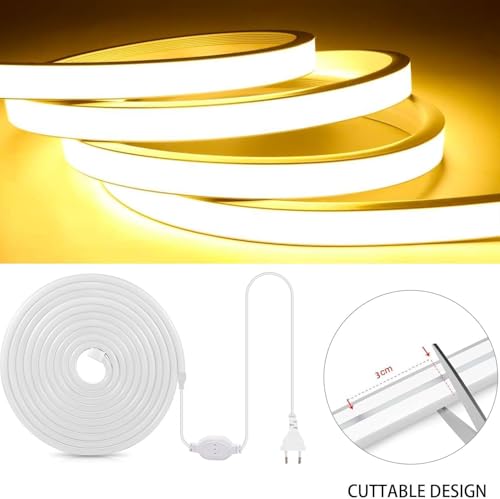 YeahBoom 5M COB LED Streifen,220V Direktanschluss mit Eurostecker,Warmweiß 3000K,Hohe Dichte Flexibler Wasserdicht LED Strip,für Schlafzimmer Schrank Zuhause Party Dekoration