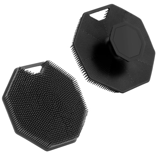 2Pack Silicone Body Scrubber, Qewro Body Buffer Exfoliating Brush with Silicone Loofah, Scalp Exfoliator Hair Shampoo Skin Cleaning Brush, Bath & Body Brushes for Men Women use in Shower (2Pack)