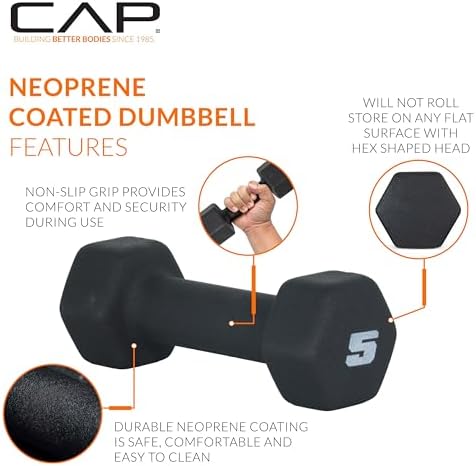 CAP Barbell 5 LB Neoprene Dumbbell Hand Weights - Pair | Black - 2