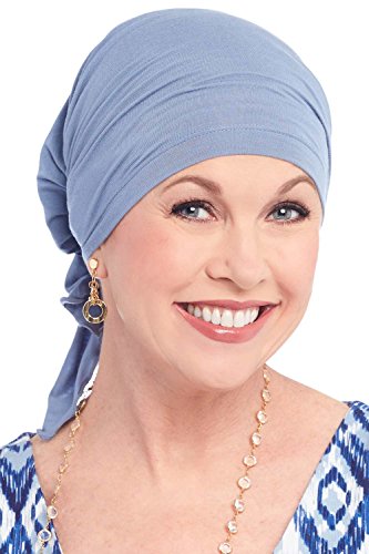 Cardani Easy On Pre Tied Head Scarf | Cancer Chemo Scarves Luxury Bamboo - Paisley Denim/Navy