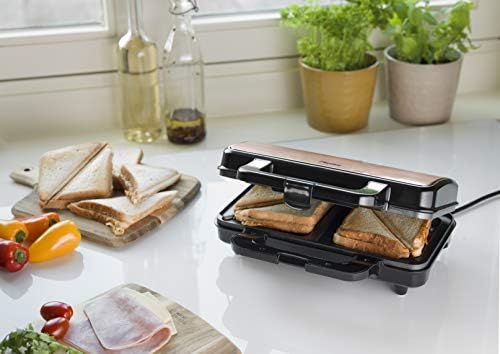 Bild 4 - Bestron XL Sandwichmaker, Antihaftbeschichteter Sandwich-Toaster für 2 Sandwiches, inkl. automatischer Temperaturregelung & Bereitschaftsanzeige, 900 Watt, Farbe: Schwarz/Kupfer