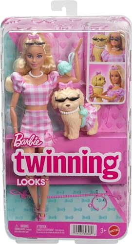 Barbie Twinning Looks Doll with Pet Dog in Matching Pink Gingham Clothes - image 6