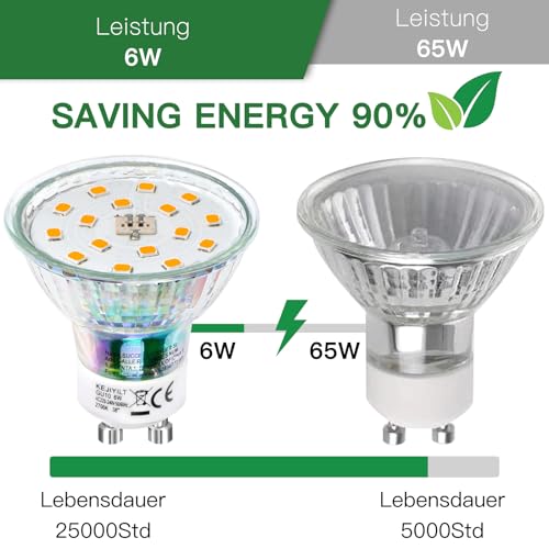 KEJIYILT Pack of 10 GU10 LED 6 W Equivalent 65 W GU10 650 lm 2700 K Warm White, Non-Dimmable, 120° Light Angle - Warm White 2700 K - Image 4