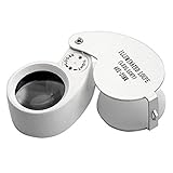 Mini metal magnifier loupe with 2 bright white LEDs to illuminate the object for clear magnification.