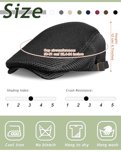 Image of Chuarry 8 Pack Newsboy Cap for Men Mesh Flat Cap Gatsby Golf Cabbie Hunting Driving Summer Hat for Men