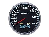 60 mm 4-in-1 Ladedruckanzeige Turbo Volt Öldruck & Öltemperatur All-in-One Gauge Meter – 7 LEDs Farbe