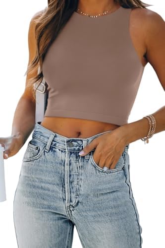 EFAN Womens Sexy Sleeveless Double Lined Crop Tops Workout Cute T...
