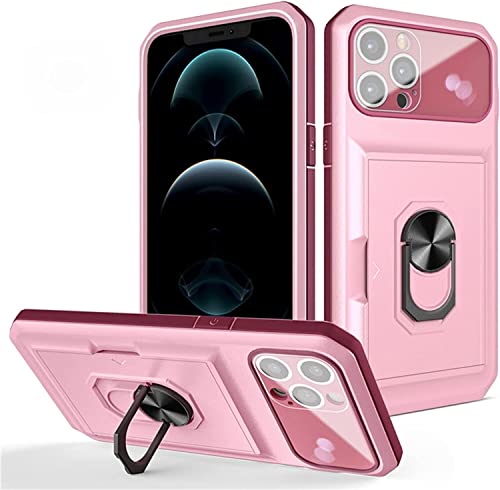 Coque iPhone 13 Pro Max robuste contre les chutes avec porte-carte rose