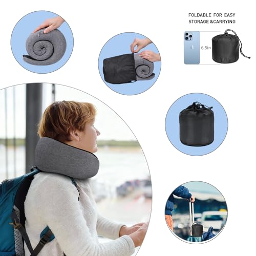 Oreillers de voyage pour la nuque en mousse à mémoire de forme - Design compact et ergonomique - Essentiels de couchage pour les longs vols, les trajets en voiture et l'utilisation à la maison (gris) – Image 4