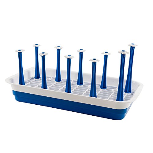 Vipe Bottle Drying Rack Dish Cup Dryer Tray Holder Drying Stand Rack Utensils Drainer Kitchen Organizer (Rectangle, Blue)