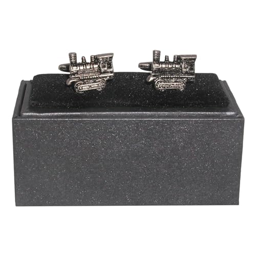American style steam train silver-plated torpedo cufflinks in padded gift box