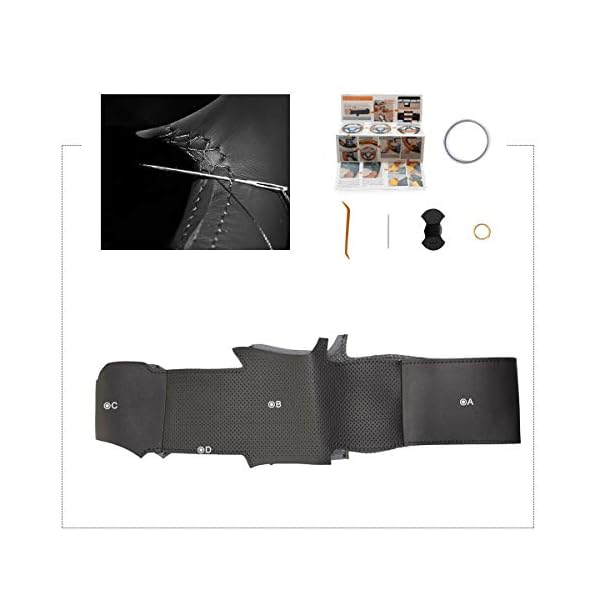 MEWANT Steering Wheel Cover Wrap for Hyundai Santa Fe ix45 Hand-Stitched Black Genuine Leather - Image 3