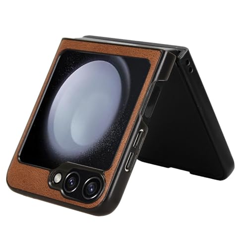Image of Flip Cover for Samsung Galaxy Z Flip 6 5G, Leather Shockproof Polycarbonate Case (Ring Case, Pack of: 1) (Brown)