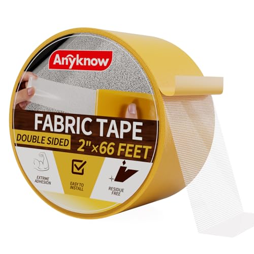 Anyknow Double Sided Carpet Tape for Area Rugs & Mats – Heavy Duty Rug Gripper for Hardwood Floors & Tile – Keep Rugs in Place, Anti-Slip & Residue Free – 2 Inch x 66 Ft (Extra Long)