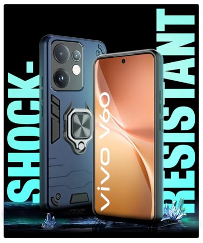 Image of WOW IMAGINE Shock Proof Back Case Mobile Cover for Vivo V60 5G | V60e 5G | Vivo T4 Pro 5G | Back Cover Case (Tough Armor | Hybrid PC + TPU | Ring Holder & in-Built Kickstand | Blue)
