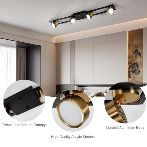 Garwarm Modern Ceiling Light Track Lighting Fixtures, 35.4 Inch Dimmable LED Kitchen Ceiling Light with Remote 4-Light Black LED Chandelier for Dining Room Bedroom by Garwarm - Image 9