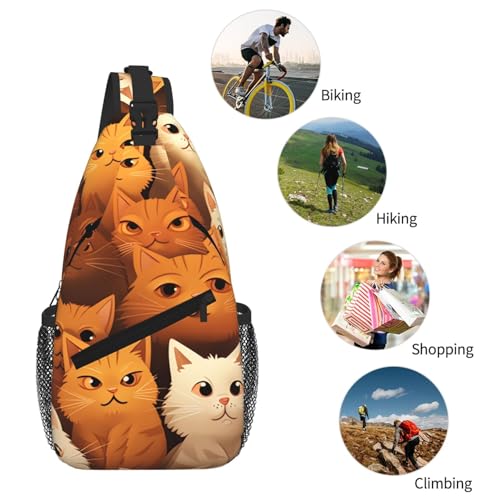 Mochila Crossbody Sling Naranja con Estampado de Gatos miniatura 6
