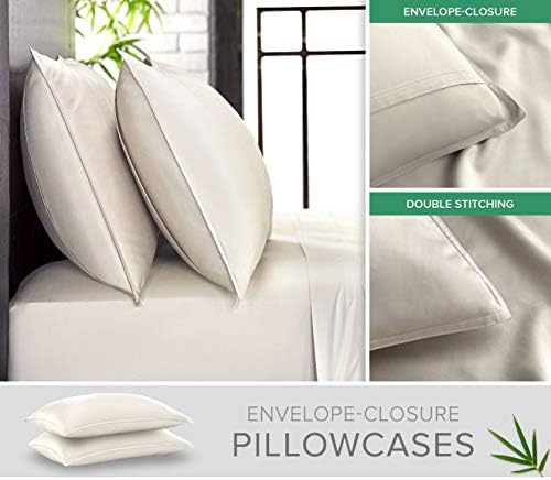 Pure Bamboo Full Sheets, Genuine 100% Organic Viscose Derived from Bamboo Bed Sheet Set, Luxuriously Soft & Cooling, Double Stitching, 2 Year Quality Promise (Full, Ivory) Detail