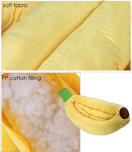 Playdo Banana Shape Beds Detachable Mat Warm Soft Punny Dogs Sofa Bed (Small, Yellow) #TOP3