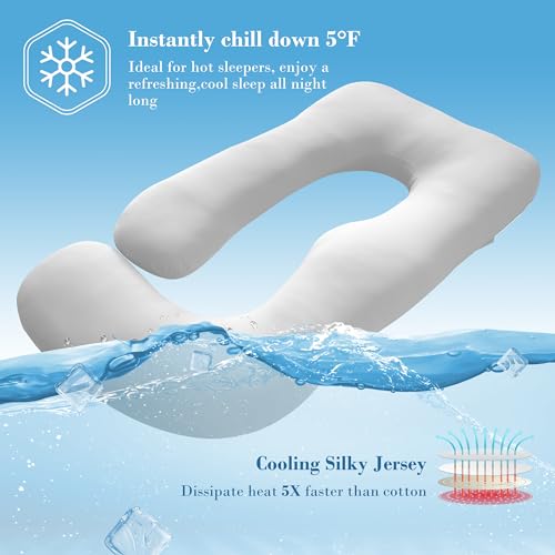 Image of Cute Castle Cooling Cover Pregnancy Pillows, Soft U-Shape Maternity Pillow with Removable Cover - Full Body Pillows for Adults Sleeping - Pregnancy Must Haves - Jumbo 57 Inch - Light Grey