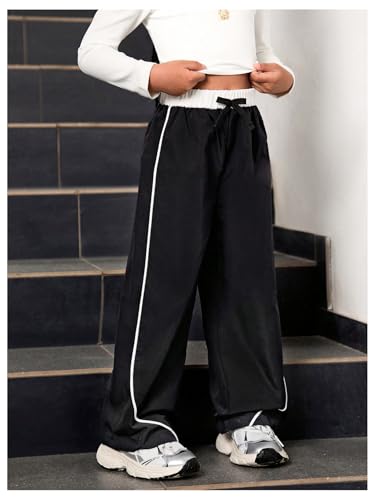 WDIRARA Toddler Girl's Elastic Waist Sweatpants Workout Color Block Straight Leg Pants4