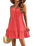 Halife Swimsuit Coverup for Women 2026 Vacation Beach Cover Ups Spaghetti Straps Bathing Suit Cover Up Sundress Watermelon Red M