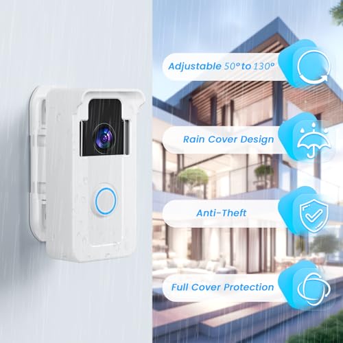 Ring Doorbell Angle Mount, 50 to 130 Degree Adjustable Anti-Theft Doorbell Mount Compatible with Ring/Blink Video Doorbell Camera for Apartment, Home, White