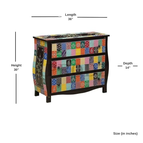 Image of APRODZ Wooden Handpainted Chest of Drawer Cabinet for Storage for Living Room (Multicolor)