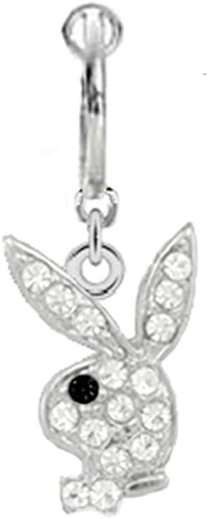 Fake Belly Navel Non Clip on Officially Licensed Clear cz Playboy Bunny w/Black Eye Rabbit Dangle Ring
