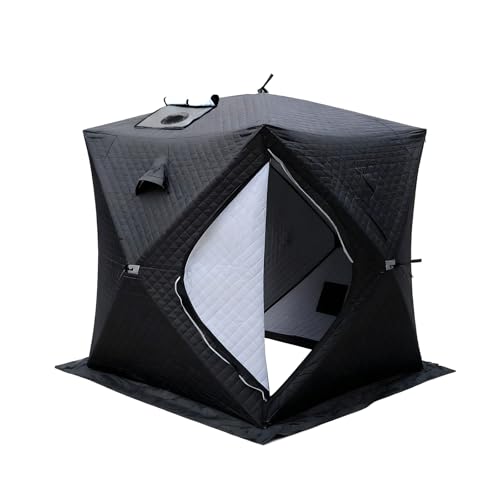HopeFamily サウナテント アイスフィッシングテント アウトドア 1-4人用 ポップアップテント 煙突口付き 2.3m×2.3m×2.1m 防風 防水 防寒 防災 保温 キャンプテント 簡単設置 氷釣り 自宅 野外 (ブラック)