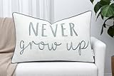 Rudransha 12x20 Never Grow Up Lumbar Pillow Cover - Embroidered Quote Design - Decorative Throw Pillow for Couch, Sofa, Entryway, Playroom - Inspirational Kids Room Décor - Ivory