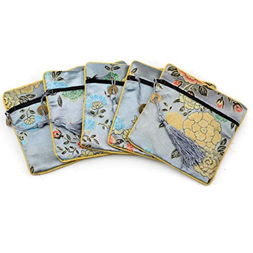Halloluck 8 Pcs Chinese Silk Brocade Tasseled Coin Purse Zipper Jewelry Pouch Bag Wallet Pouch Gift Bag, 8 Colors #TOP5