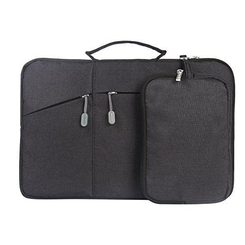 Megoo 12Inch Sleeve Case With Accessory Pouch For Surface Pro 9/8/7/7 Plus/Laptop Go 12.4"/Pro X/6/5/4/3, Slim Carry Case With Handle For 11-11.6-12 Chromebook Tablet(Black With Charger Case) #TOP1