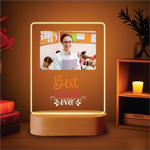 Image of Giftplease Customized LED Photo Frame Gift for Teacher Personalized Wooden Frame with LED Light Thank You, Farewell, retirement gift for teacher Custom Name /Text Engraved Frame CS 09