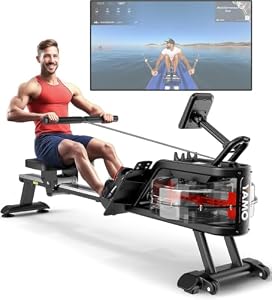 YAMO Rudergerät für Zuhause, 16L Wassertank Rudergerät mit 6-Fach Verstellbarer Widerstand, extra breiter Sitz bis 158 kg belastbar, Bluetooth Wird unterstützt, mit Tablet-Halter, Rot