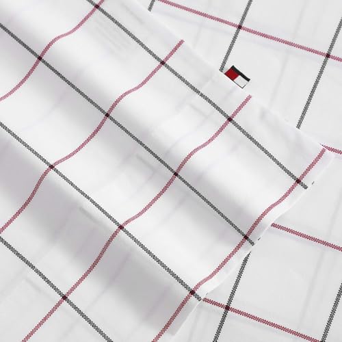 Image of Tommy Hilfiger - Sheet Set, Cotton Percale Bedding with Matching Pillowcases, Crisp & Cool, Premium Quality Home Essentials (Glasgow Windowpane Blue, Queen)