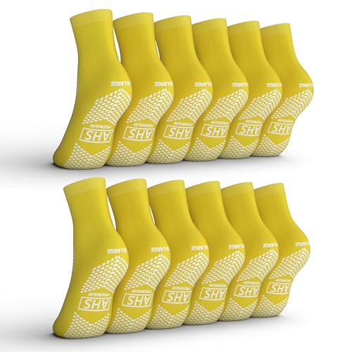 AMERICAN HOSPITAL SUPPLY Non-Slip Grip Socks – Case | Hospital Socks for Men & Women | Anti-Skid for Adults, Yellow - Case of 210 Pairs, Large