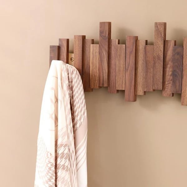 Keebori Piano Key Wall Mounted Coat Rack - Decorative Wooden Flip Down Multi Hooks for Entryway & Mudroom Solid Wood Vertical Piano Hook Organizer - Artistic Wall Art Decor for Home & Studio 4