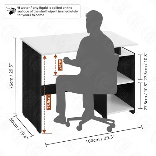 Image of ABOUT SPACE Study Table with 2 Tier Bottom Storage - Office Desk - WFH /Office Computer Table for Laptop, Home PC- Engineering Wood Working, Drawing (Black Mahogany & White-L 100 x B 50 x H 75 cm)
