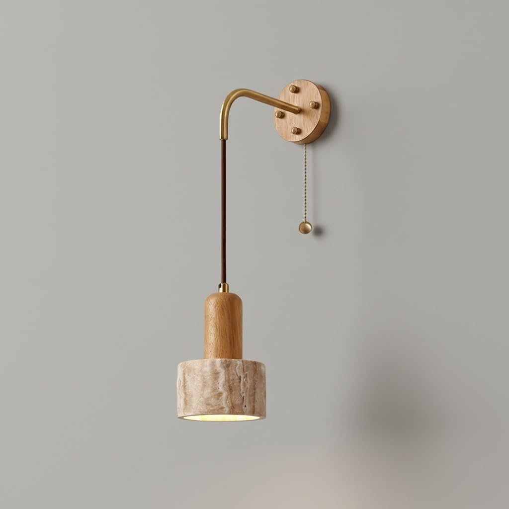 Lámpara de travertino natural y madera maciza para pared, aplique artesanal premium nórdico