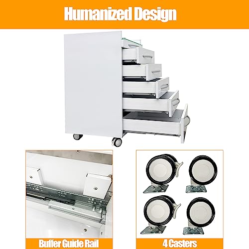 LGXEnzhuo 5 Drawer Medical Dental Assistant\'s Mobile Cabinet, Stainless Steel Rolling Storage Cart with Wheels and 2 Trays, Glass Countertop for Clinic Hospital - Thumbnail 6