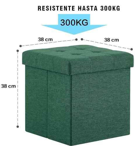 Madera Nieve Banco con Almacenamiento, Banco Acolchado, Taburete, baúl con Capacidad de Carga de hasta 300 kg, 38 x 38 x 38 cm (Lino) (Verde) - imagen 3
