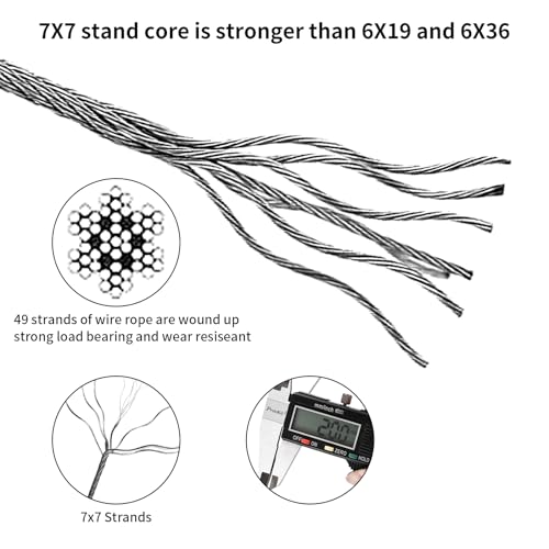 10m 2mm Stainless Steel Wire Rope Cable Kit with 7x7 Strand Core - Heavy Duty Rust-Resistant Metal Garden Wire for Picture Hanging, Fencing, Clotheslines, Lights & DIY Projects - Durable Steel Cable - Image 3