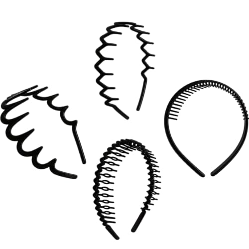 #VerdientProvisionen<br>4 Stück Haifischzahn Haarband Kunststoff Stirnband Haifischzahn Haarkamm Haarband Rutschfestes Stirnband für Sport Fitness Tägliches für Damen Und Mädchen(Schwarz)