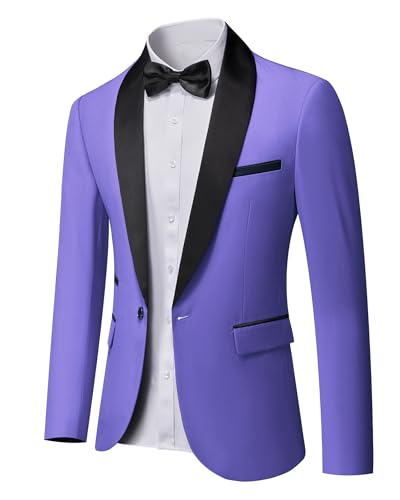 YND Men's Shawl Lapel One Button Blazer, Casual Lightweight Tux Slim Fit Jacket Purple